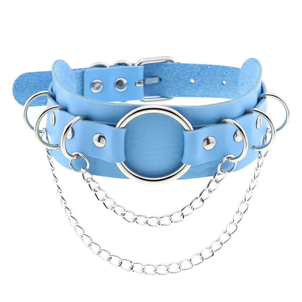 Sky Blue PU Leather choker with attachments