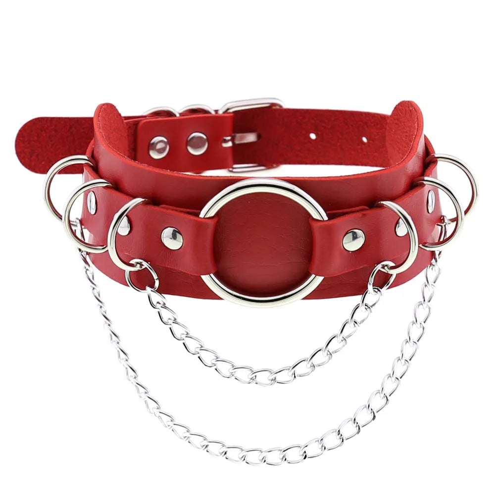 Red PU Leather Choker with Attachments