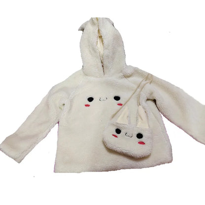 Plush Hoodie with Rabbit Ears and Bag