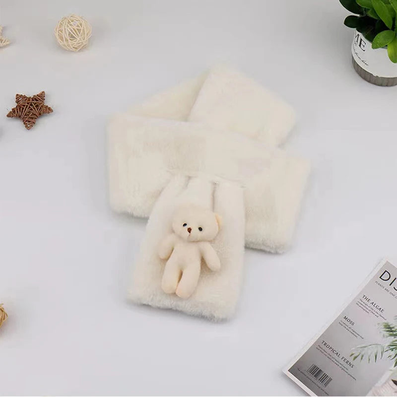 Faux Fur Scarf with Bear