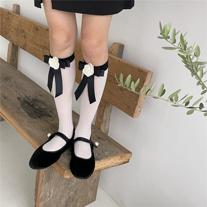 Charming Socks with Realistic Camellia Flower Design