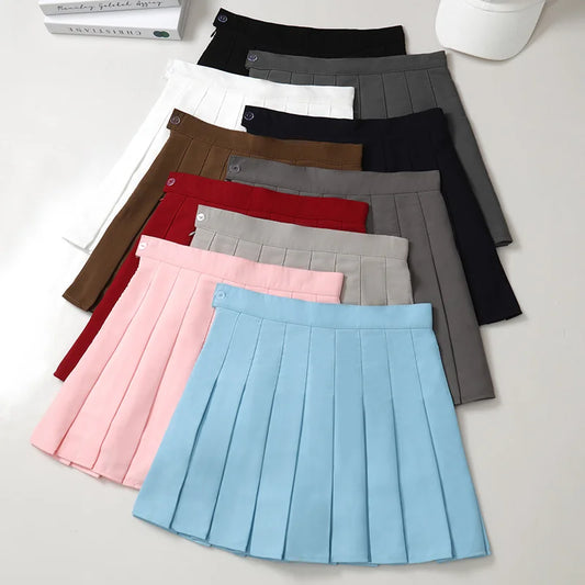 Solid Color Pleated Mini Skirt