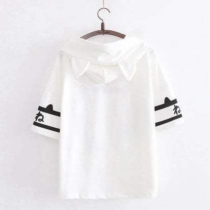 Hooded T-Shirt with Cat Ears