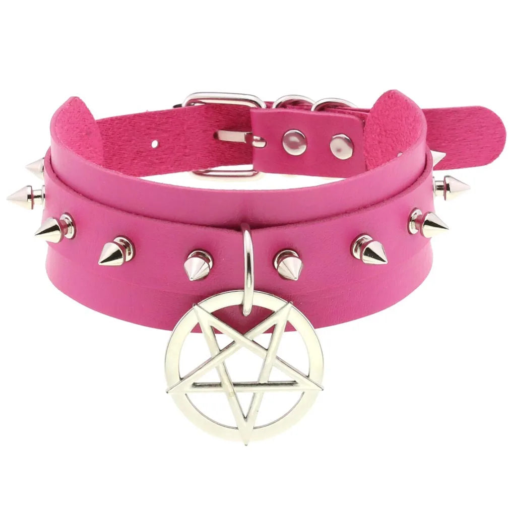 Rose Red PU Leather Choker with Attachments