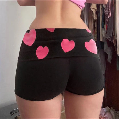 Pink Heart Print Low Rise Shorts