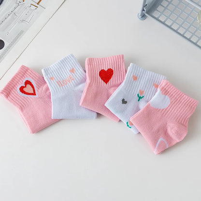 Love Heart Ankle Socks - 5 Pairs