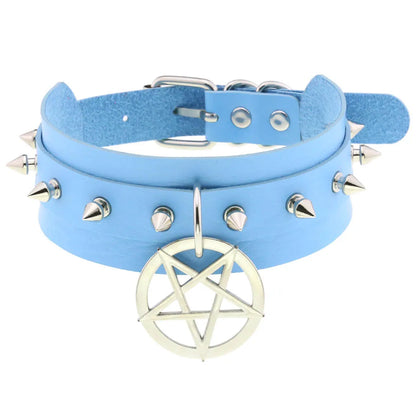 Sky Blue PU Leather choker with attachments