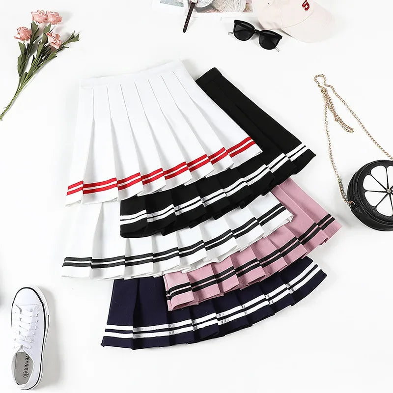 Cute Pleated Mini Skirt with Stripes