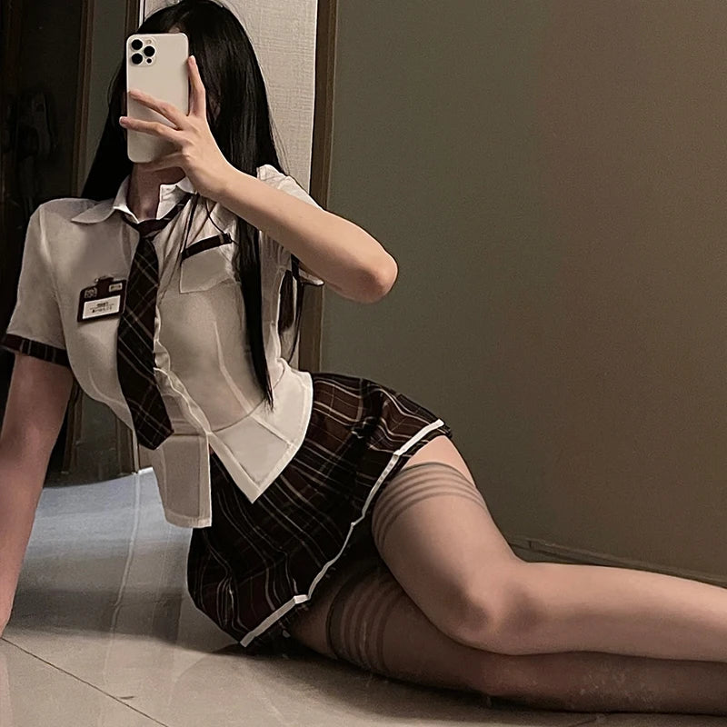 Brown and White Cosplay College Set