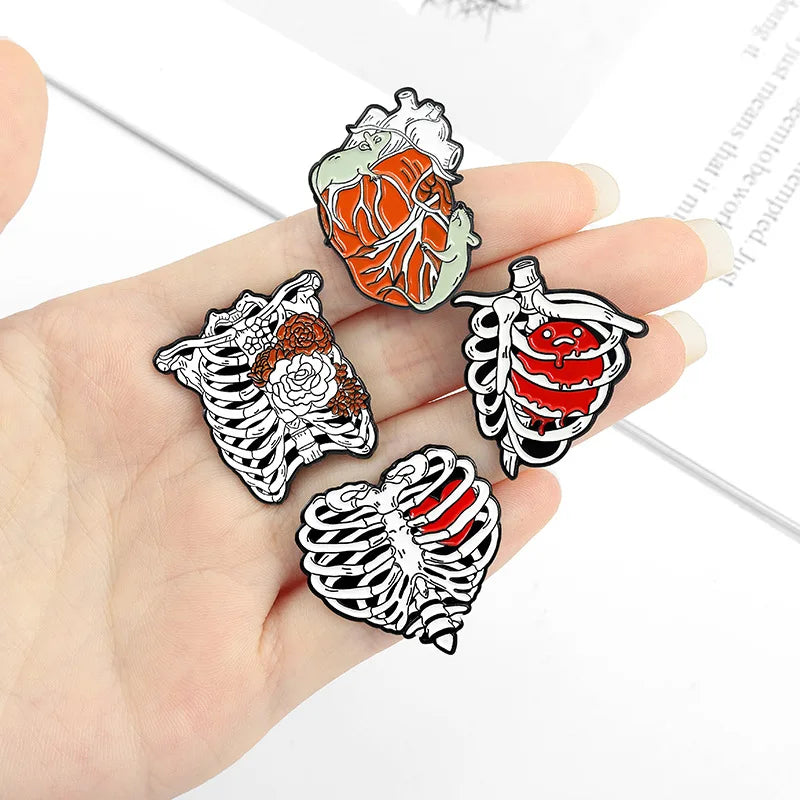 Heart and Bones Enamel Pin Set