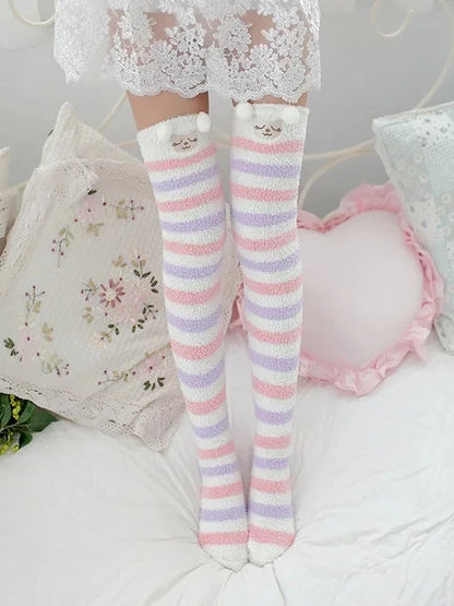 Charming Striped Animal Thigh-High Socks