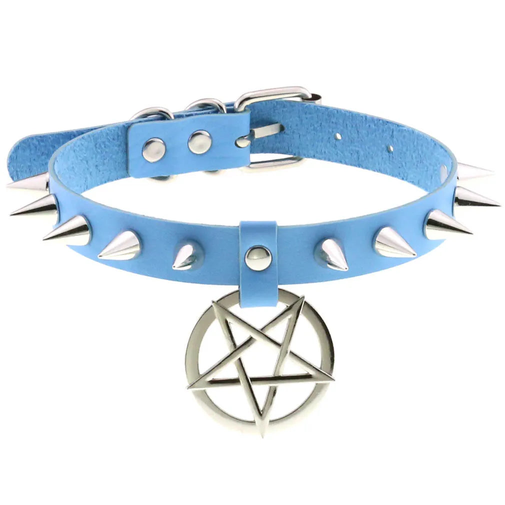 Sky Blue PU Leather choker with attachments