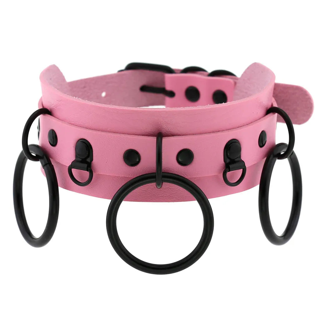 Pink PU Leather Choker with Black Attachments