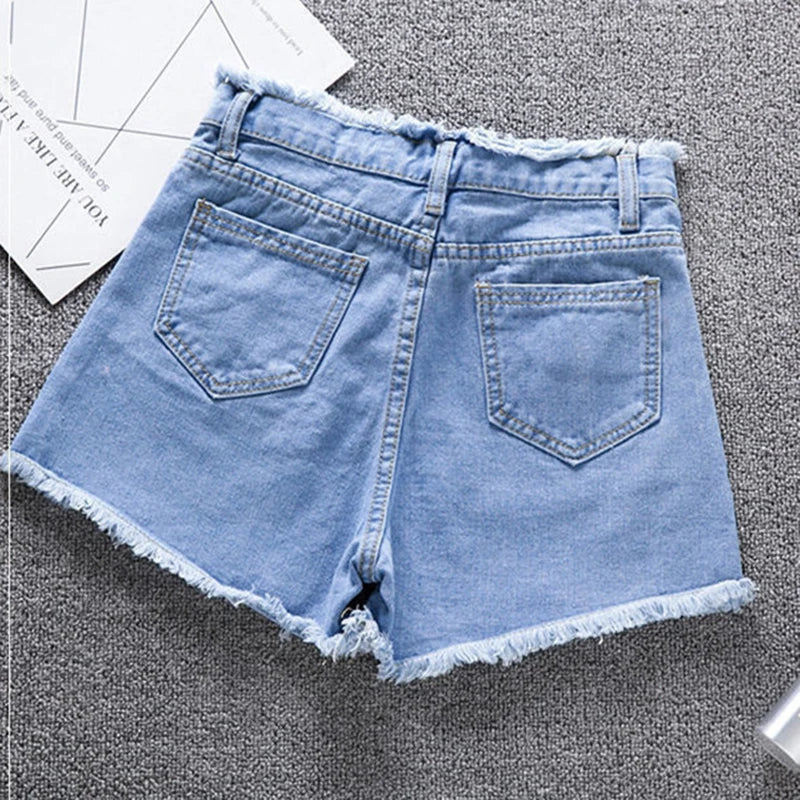 High waist Jeans Shorts with Rough-edges