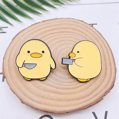 Cute Ducky with Dagger Enamel Pin Set