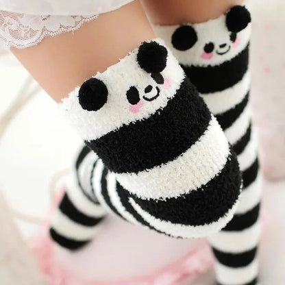 Charming Striped Animal Thigh-High Socks