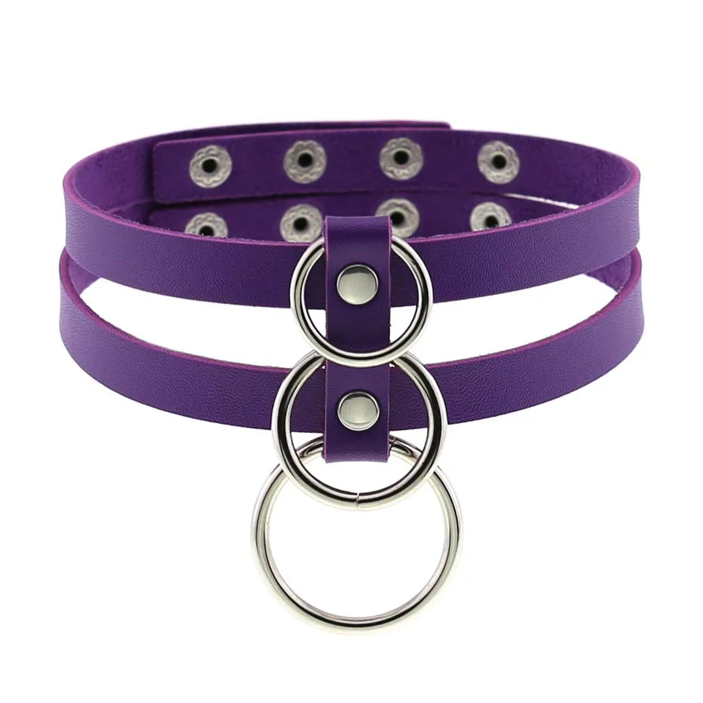 Purple PU Leather Choker with Attachments