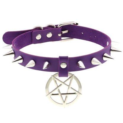 Purple PU Leather Choker with Attachments