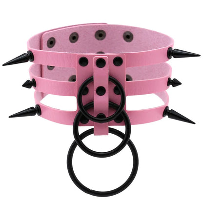 Pink PU Leather Choker with Black Attachments