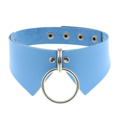 Sky Blue PU Leather choker with attachments