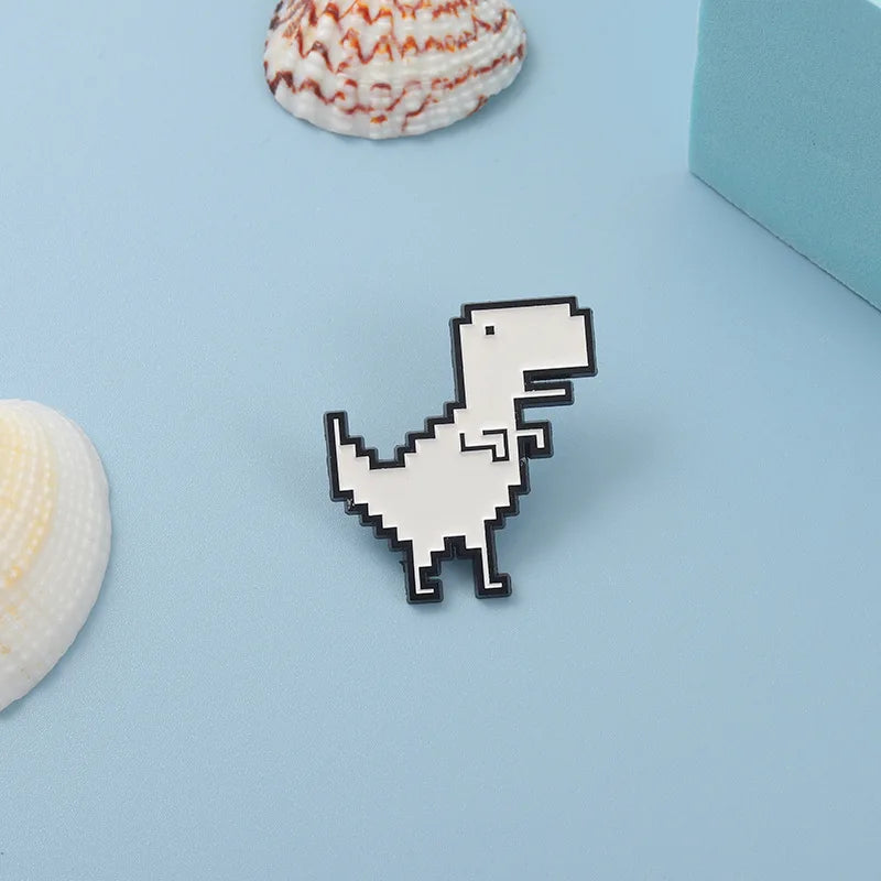 Retro White T-Rex Enamel Pin